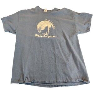 Blue Michigan Upper Peninsula Shirt Howling Wolf XL